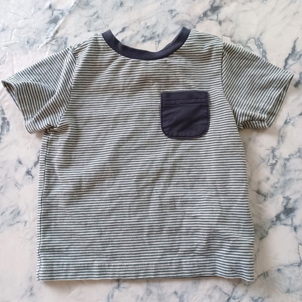 Tommy Bahama Striped T-Shirt Kids 12M Grey White Navy Blue Pocket Tee Casual